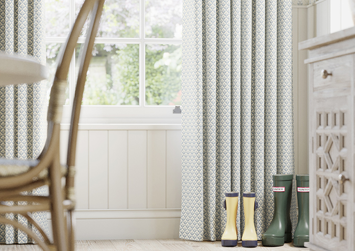 Trellis Prints, Scallop and Bud Raffs Blue - Made to Measure Curtains - Image 5